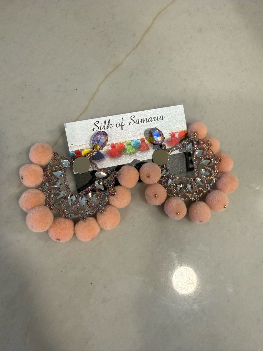 Silk of Samaria Pink Pom Statement Earrings